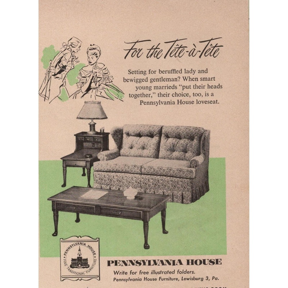 Pennsylvania House Loveseat Furniture Lewisburg PA Vintage Print Ad 1958